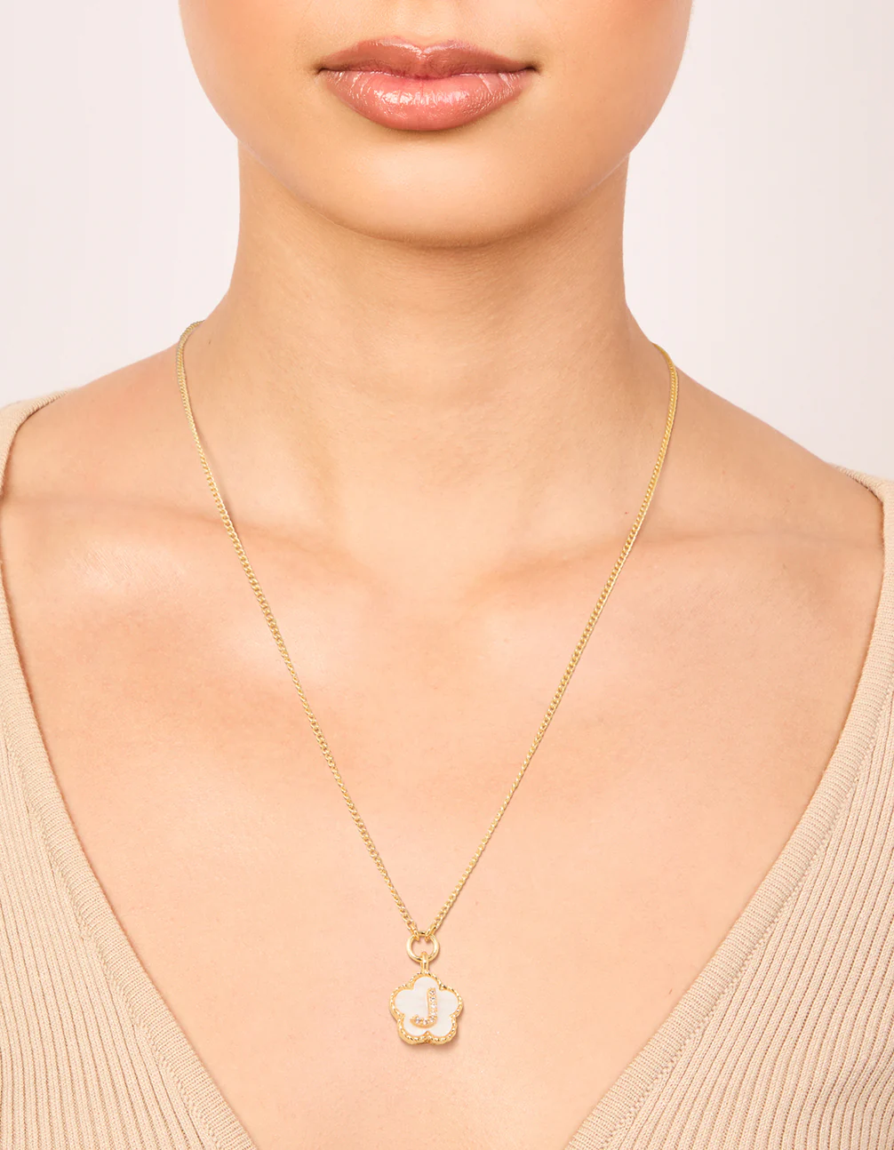 Gold Plated Genuine Shell Letter J Flower Petal Necklace - Image 2