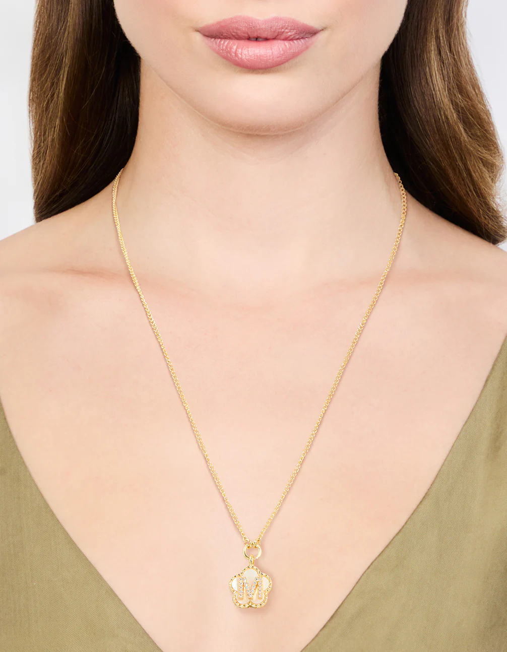 Gold Plated Genuine Shell Letter M Flower Petal Necklace - Image 2