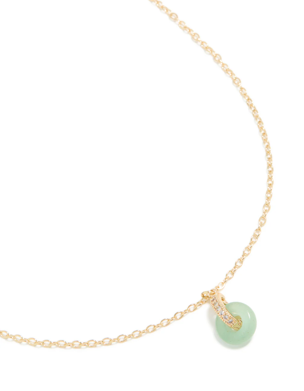 Gold Plated Green Aventurine Semi-Precious Cubic Zirconia Doughnut Necklace - Image 2