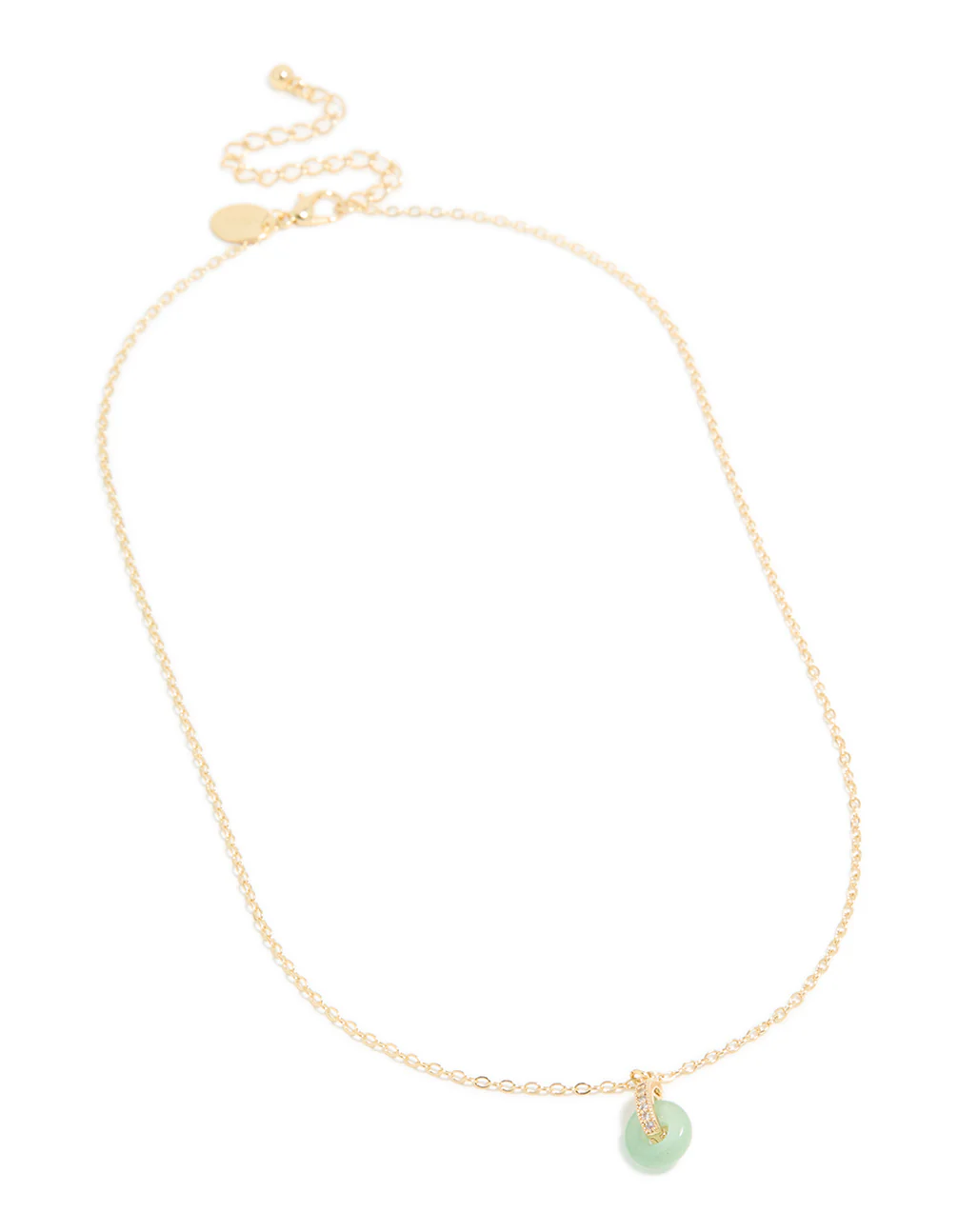 Gold Plated Green Aventurine Semi-Precious Cubic Zirconia Doughnut Necklace - Image 4