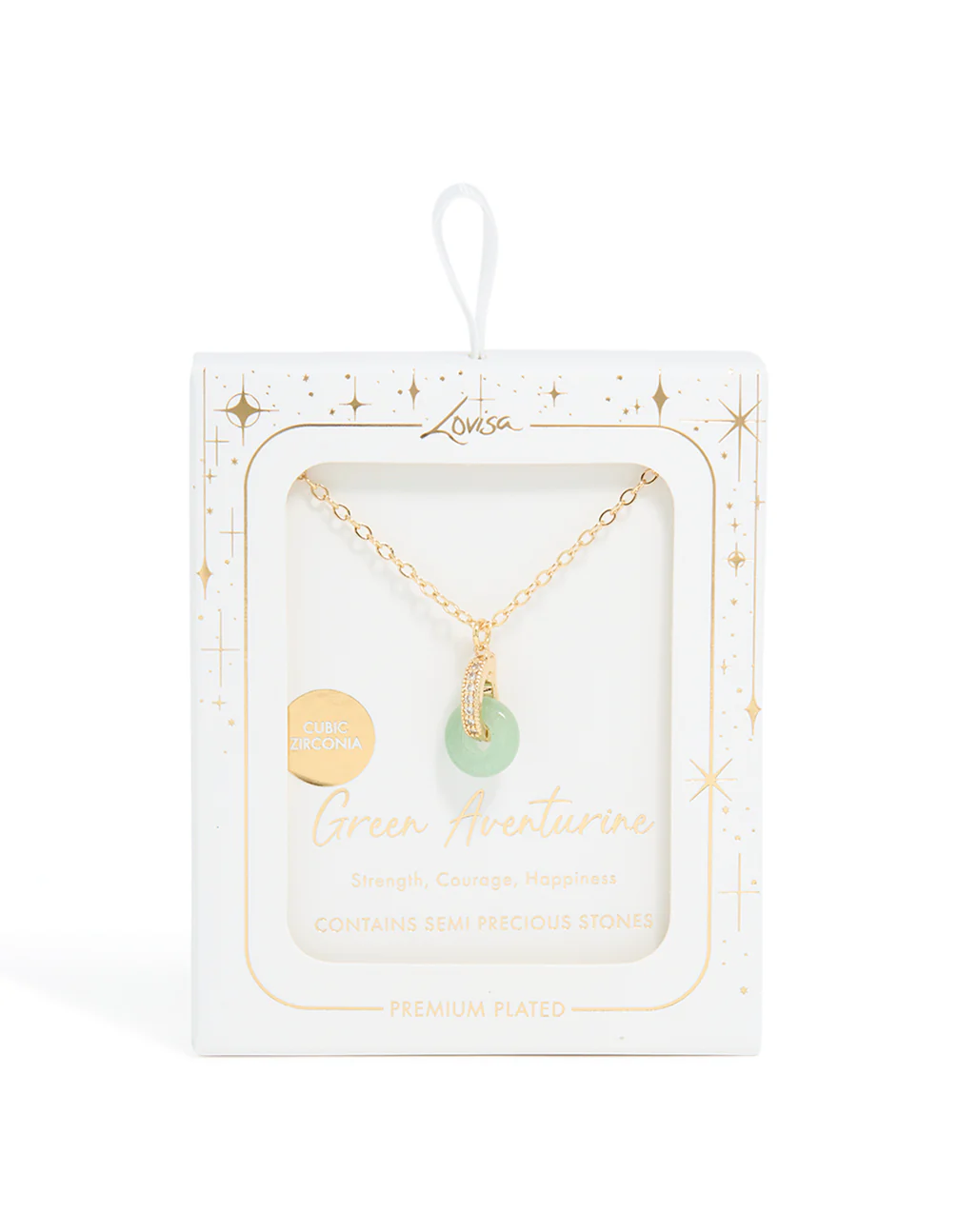 Gold Plated Green Aventurine Semi-Precious Cubic Zirconia Doughnut Necklace - Image 5