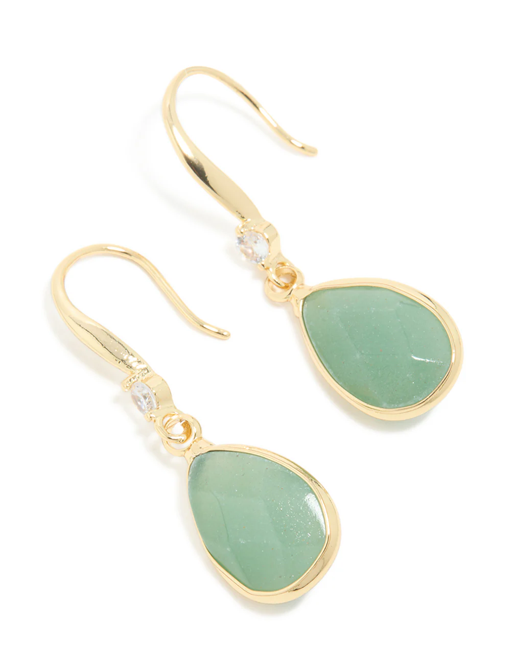 Gold Plated Green Aventurine Semi Precious Stone Cubic Zirconia Large Drop Earrings - Image 2