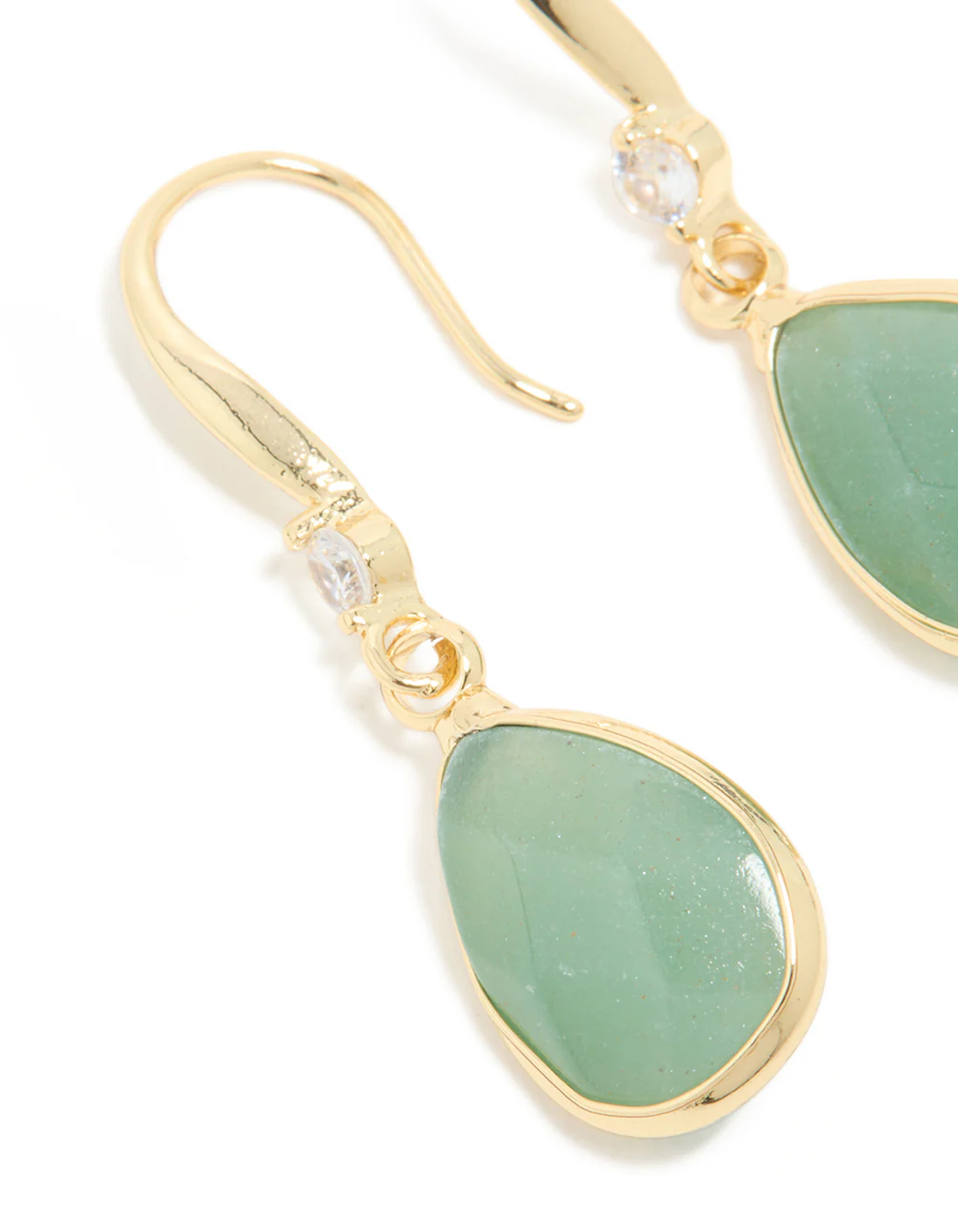 Gold Plated Green Aventurine Semi Precious Stone Cubic Zirconia Large Drop Earrings - Image 4