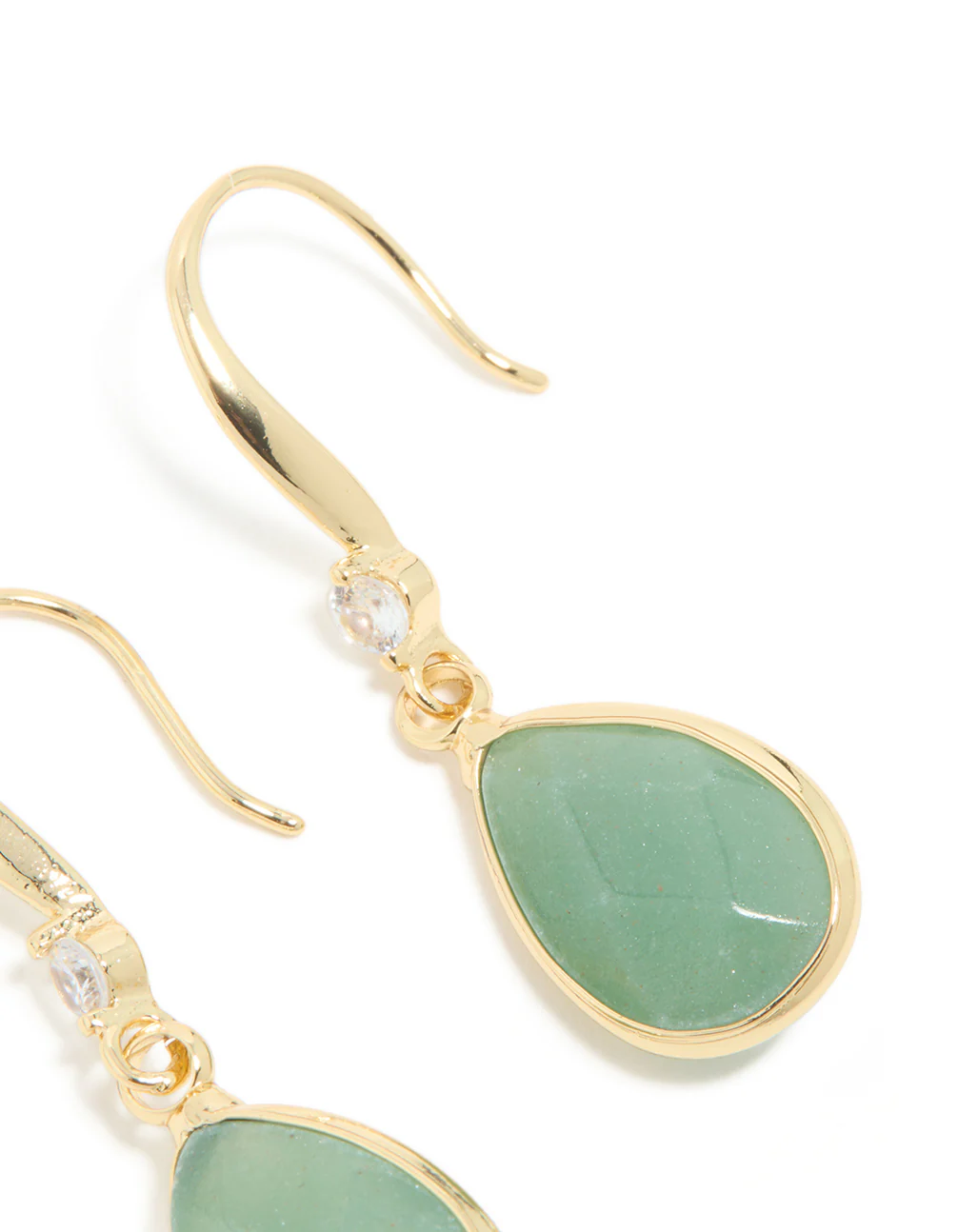 Gold Plated Green Aventurine Semi Precious Stone Cubic Zirconia Large Drop Earrings - Image 5