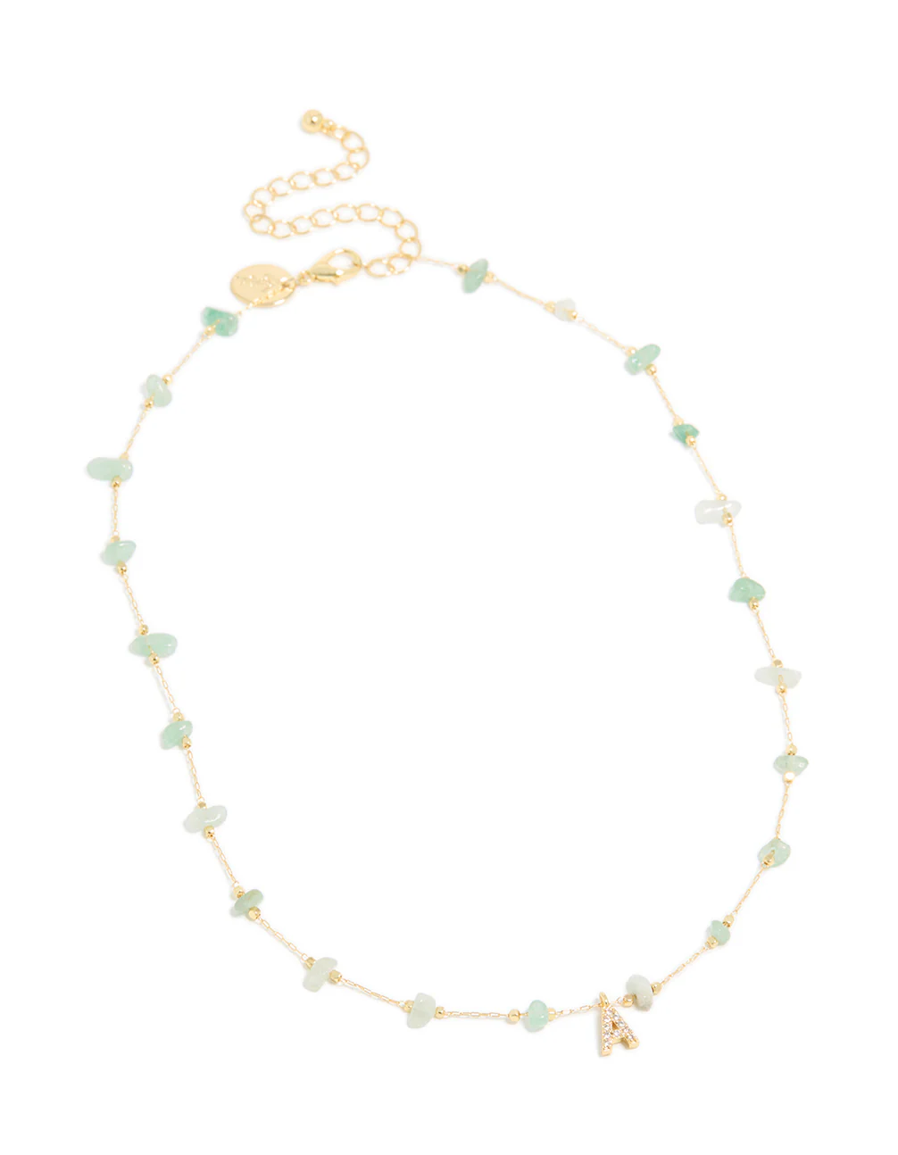 Gold Plated Green Aventurine Semi Precious Stone Cubic Zirconia Letter A Necklace - Image 4