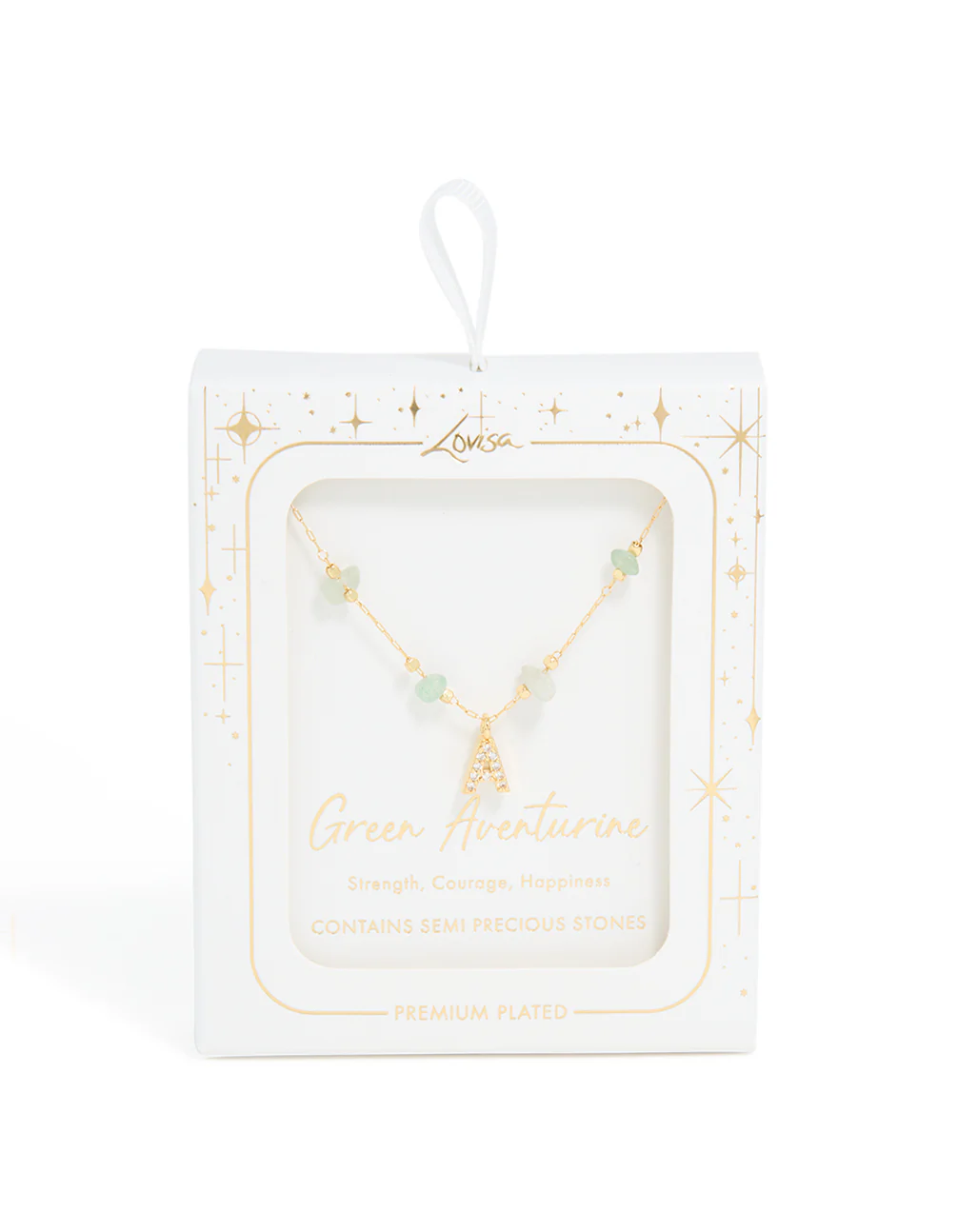 Gold Plated Green Aventurine Semi Precious Stone Cubic Zirconia Letter A Necklace - Image 5