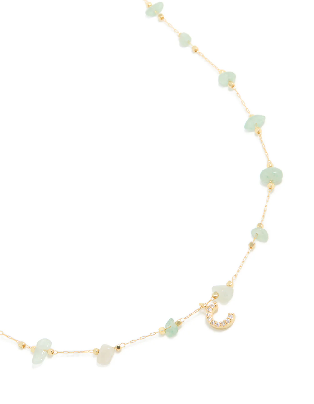 Gold Plated Green Aventurine Semi-Precious Stone Cubic Zirconia Letter C Necklace - Image 2