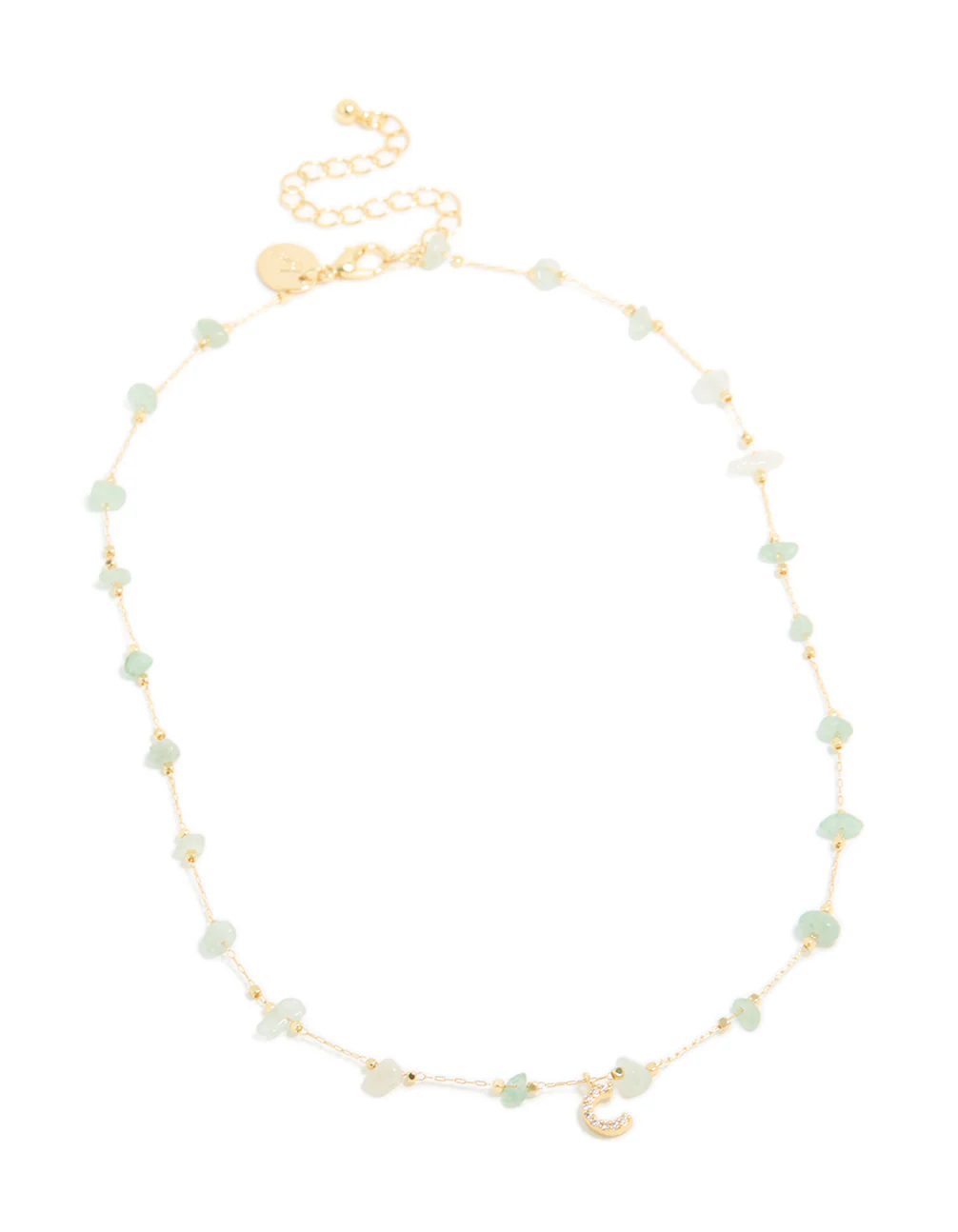 Gold Plated Green Aventurine Semi-Precious Stone Cubic Zirconia Letter C Necklace - Image 4
