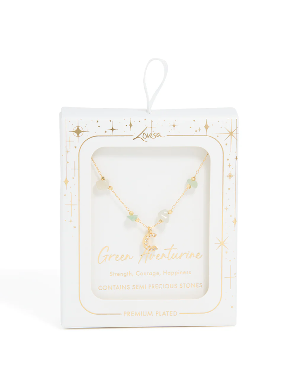 Gold Plated Green Aventurine Semi-Precious Stone Cubic Zirconia Letter C Necklace - Image 5