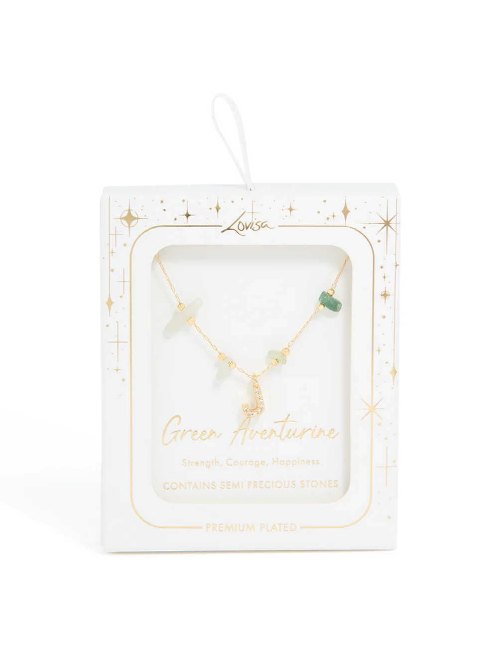 Gold Plated Green Aventurine Semi Precious Stone Cubic Zirconia Letter J Necklace - Image 5