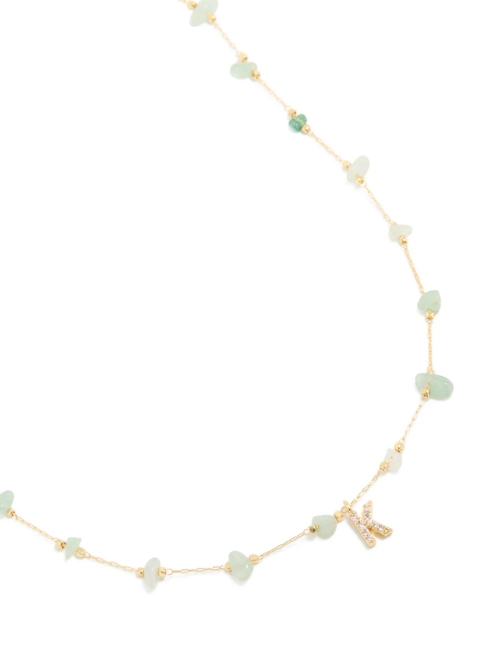 Gold Plated Green Aventurine Semi Precious Stone Cubic Zirconia Letter K Necklace - Image 2