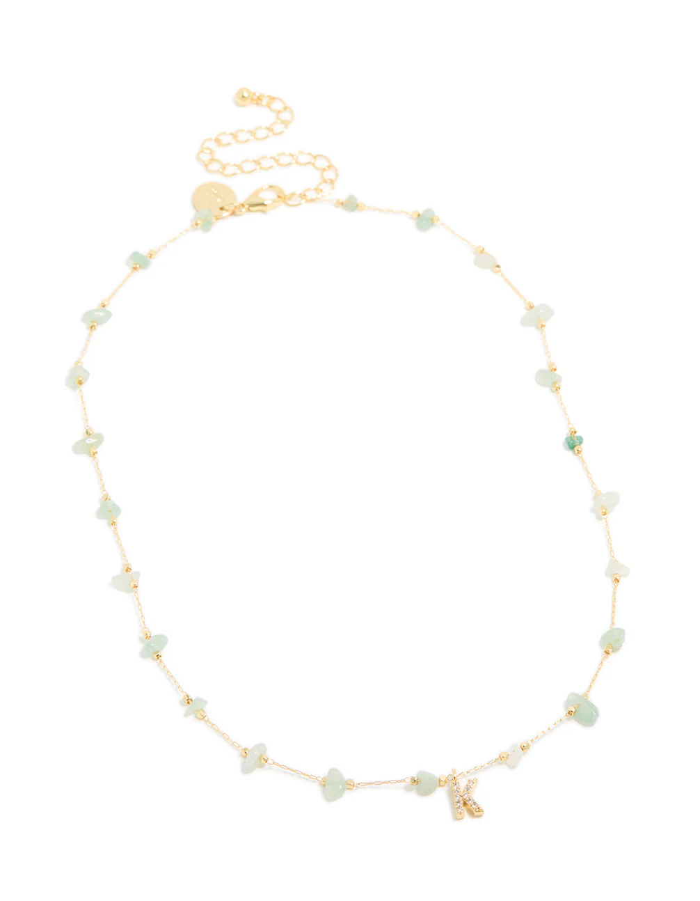 Gold Plated Green Aventurine Semi Precious Stone Cubic Zirconia Letter K Necklace - Image 4