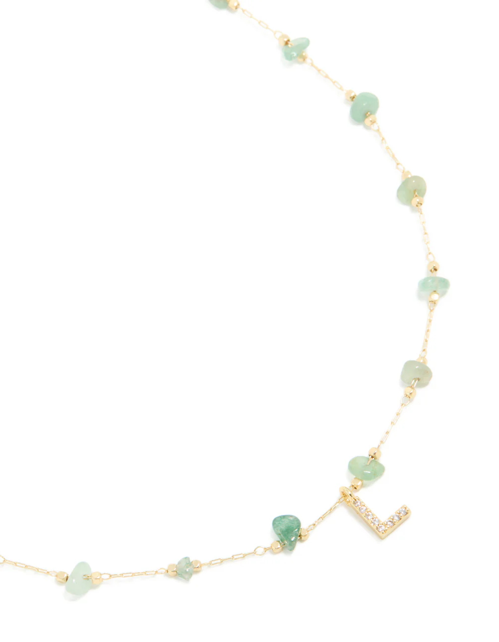 Gold Plated Green Aventurine Semi Precious Stone Cubic Zirconia Letter L Necklace - Image 2