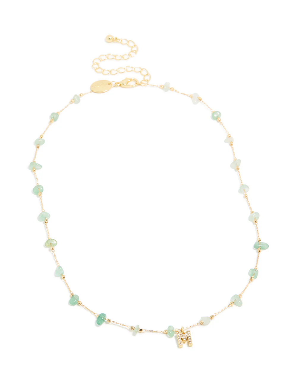 Gold Plated Green Aventurine Semi Precious Stone Cubic Zirconia Letter M Necklace - Image 4