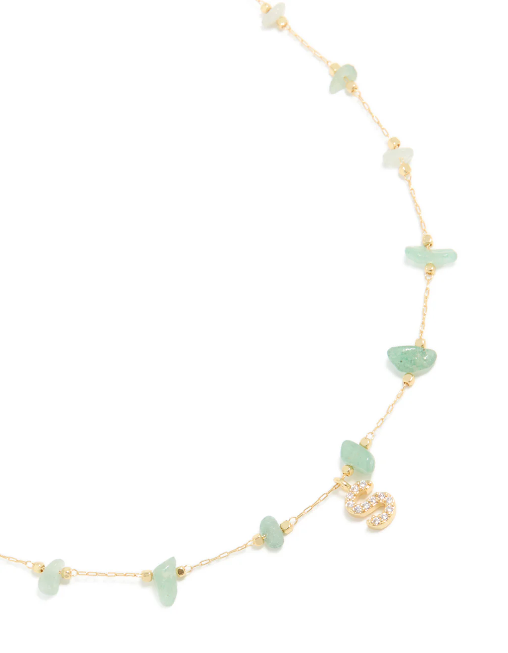 Gold Plated Green Aventurine Semi Precious Stone Cubic Zirconia Letter S Necklace - Image 2