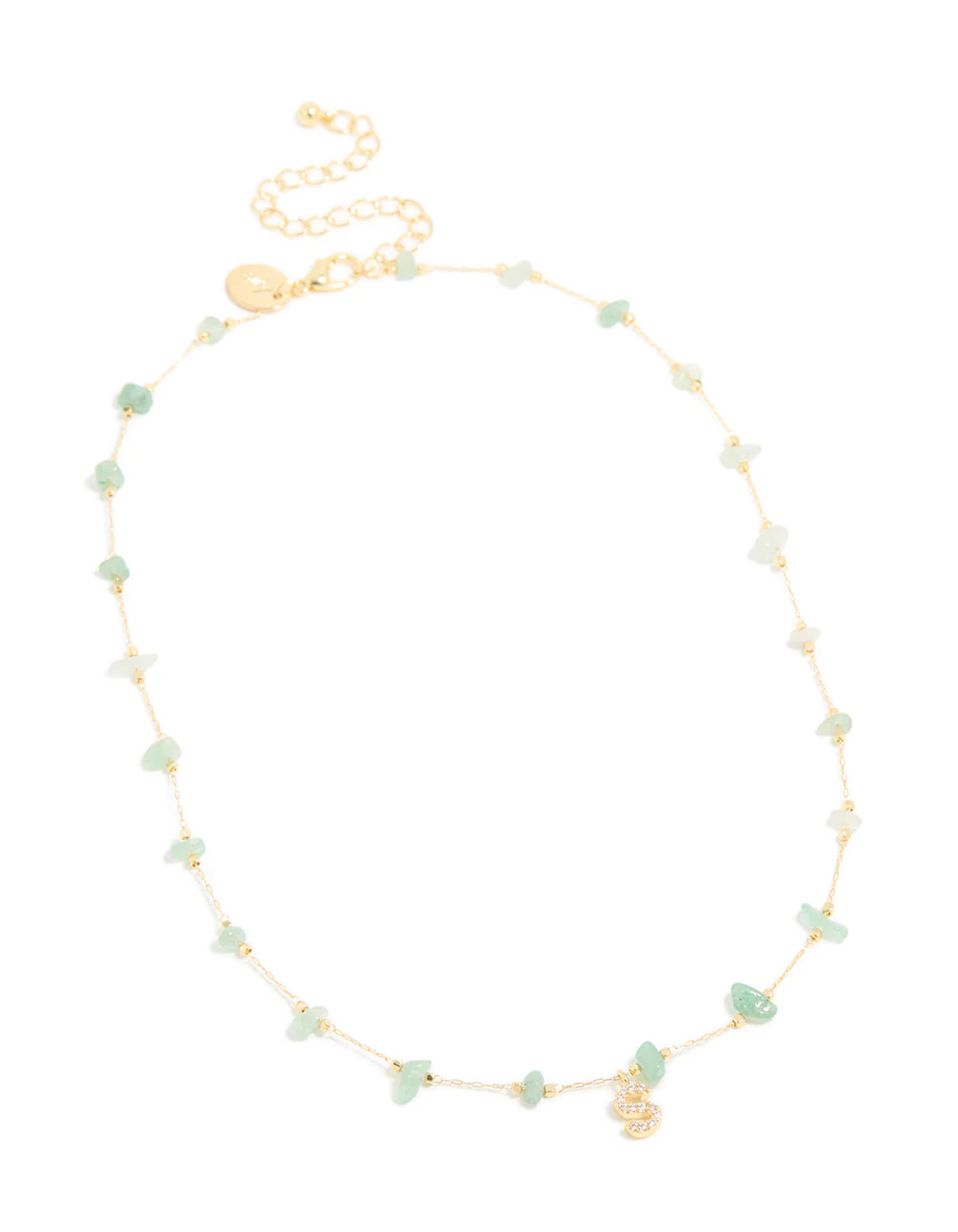 Gold Plated Green Aventurine Semi Precious Stone Cubic Zirconia Letter S Necklace - Image 4