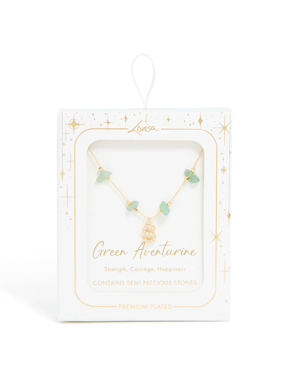 Gold Plated Green Aventurine Semi Precious Stone Cubic Zirconia Letter S Necklace - Image 5