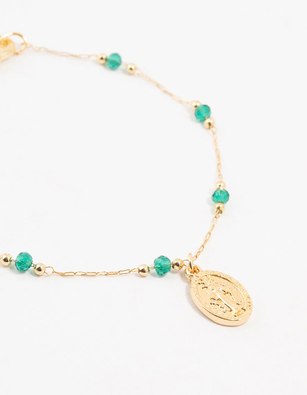 Gold Plated Green Beaded Mary Bracelet - Image 2