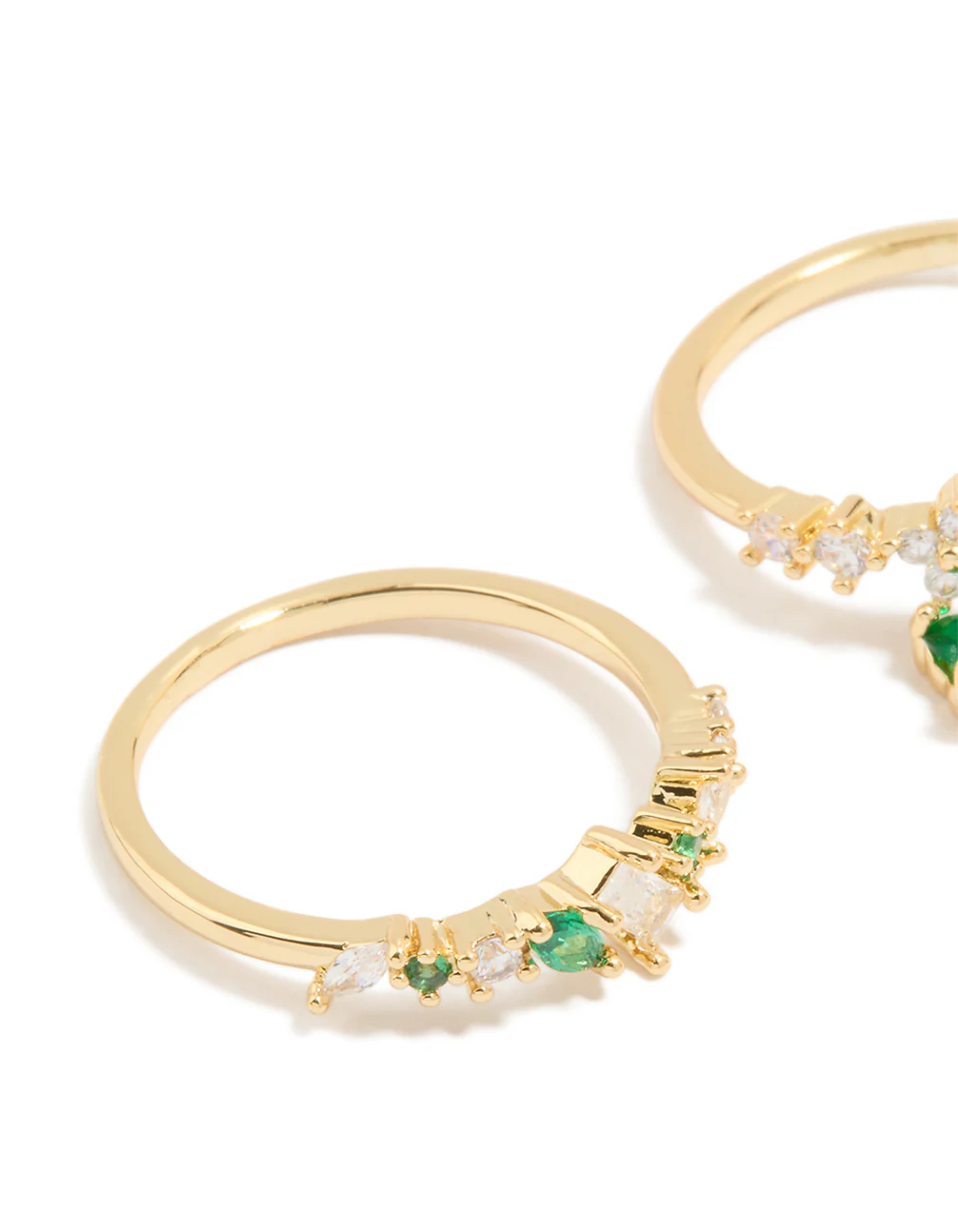 Gold Plated Green Cubic Zirconia Bow & Dainty Rings 2-Pack - Image 2