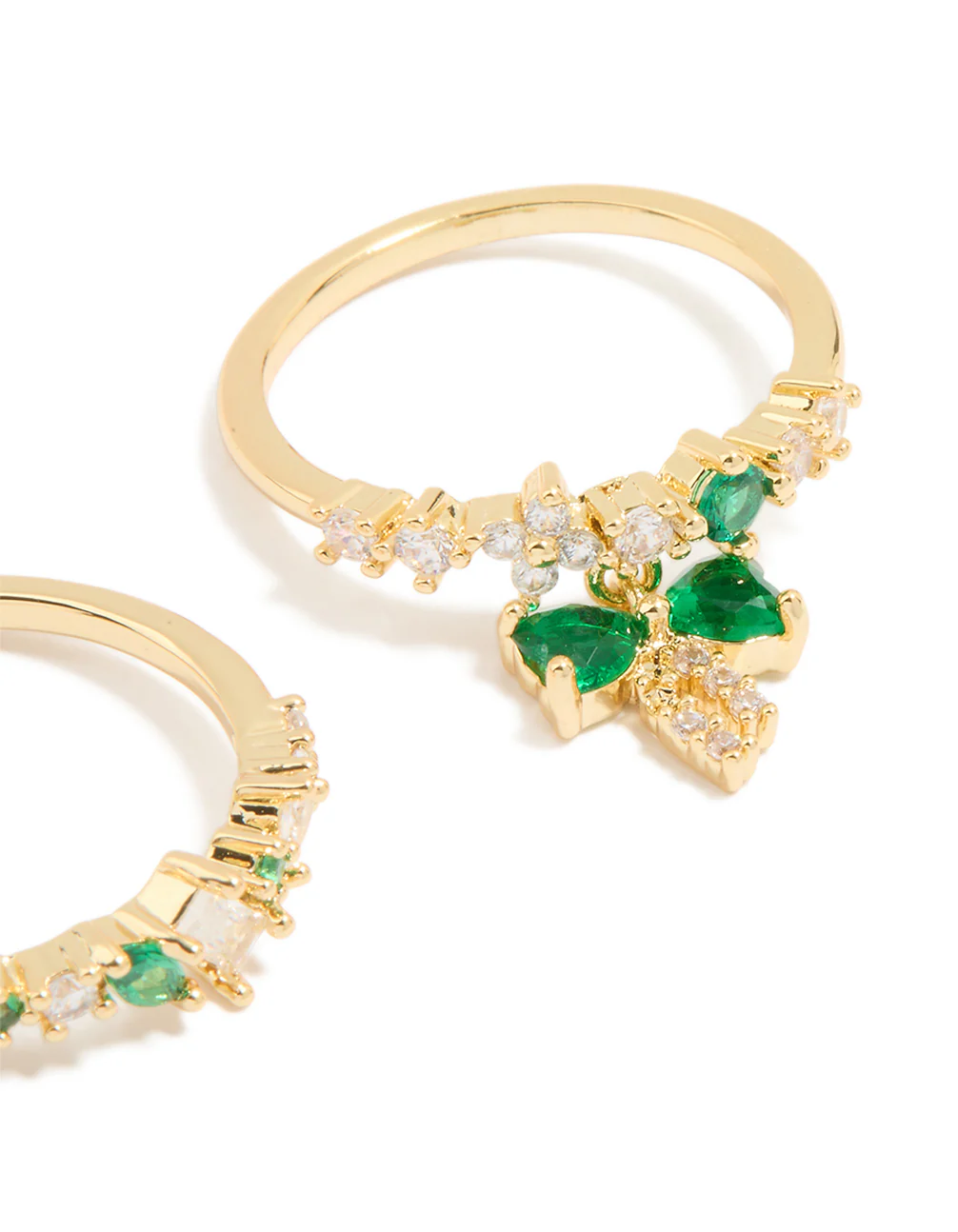 Gold Plated Green Cubic Zirconia Bow & Dainty Rings 2-Pack - Image 3