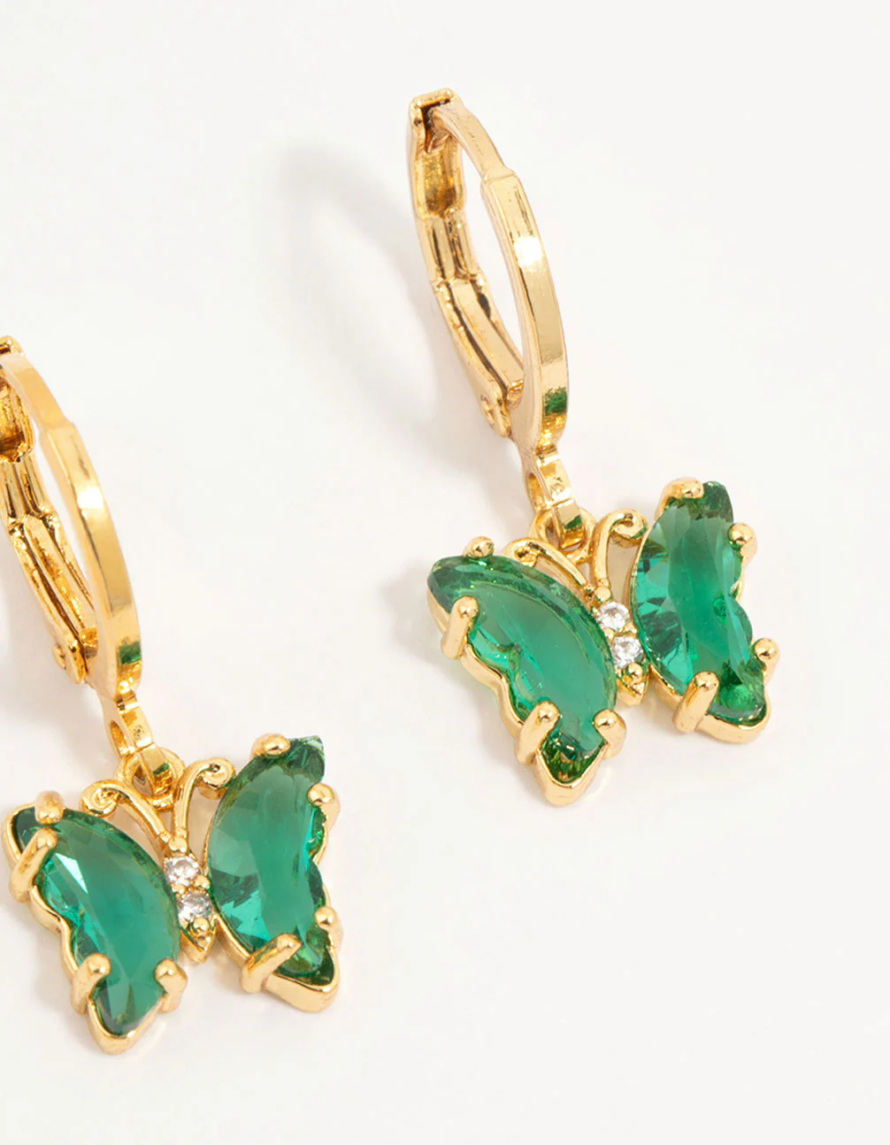 Gold Plated Green Cubic Zirconia Butterfly Earrings 3-Pack - Image 3