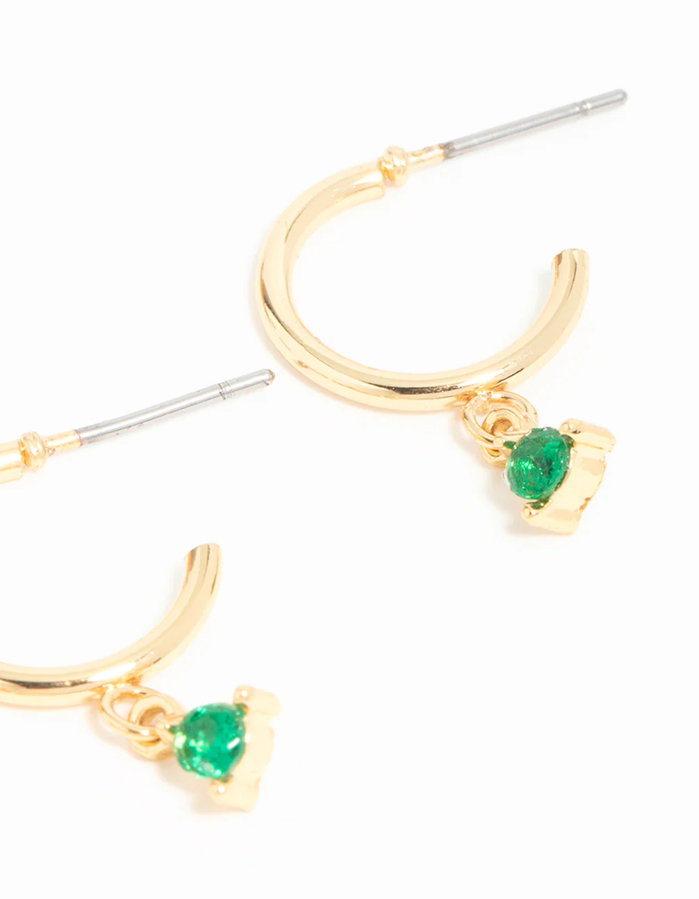 Gold Plated Green Cubic Zirconia Stud & Chain Huggie Earrings 2-Pack - Image 5