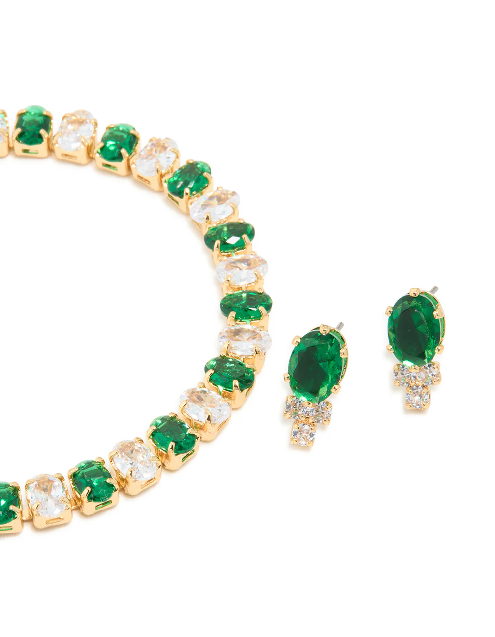 Gold Plated Green Cubic Zirconia Tennis Bracelet & Earrings Set - Image 2