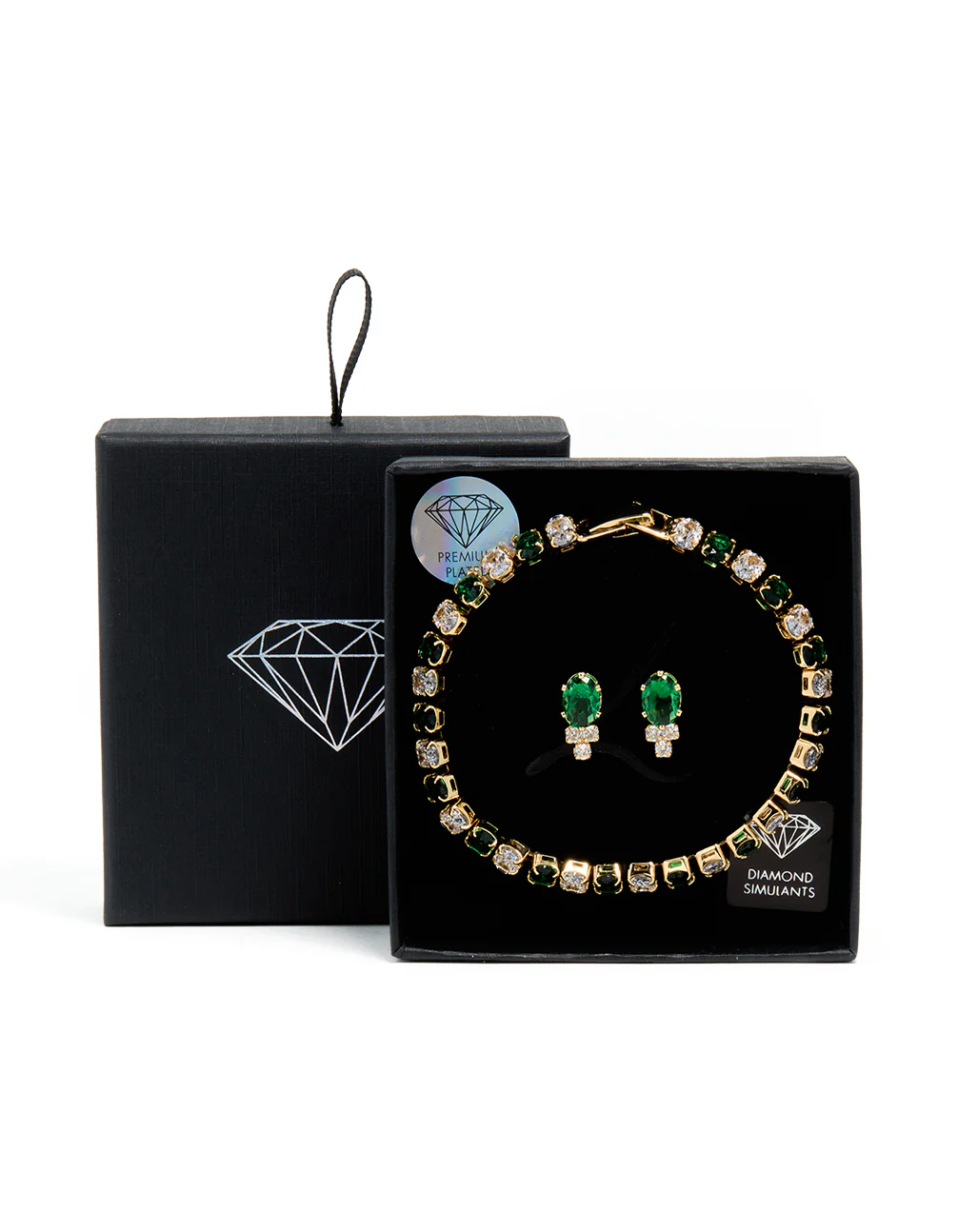 Gold Plated Green Cubic Zirconia Tennis Bracelet & Earrings Set - Image 3
