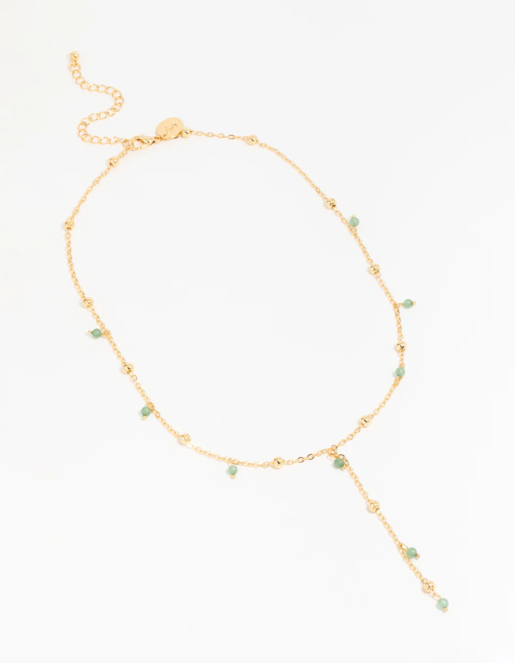 Gold Plated Green Semi Precious Ball Y-Necklace - Image 4