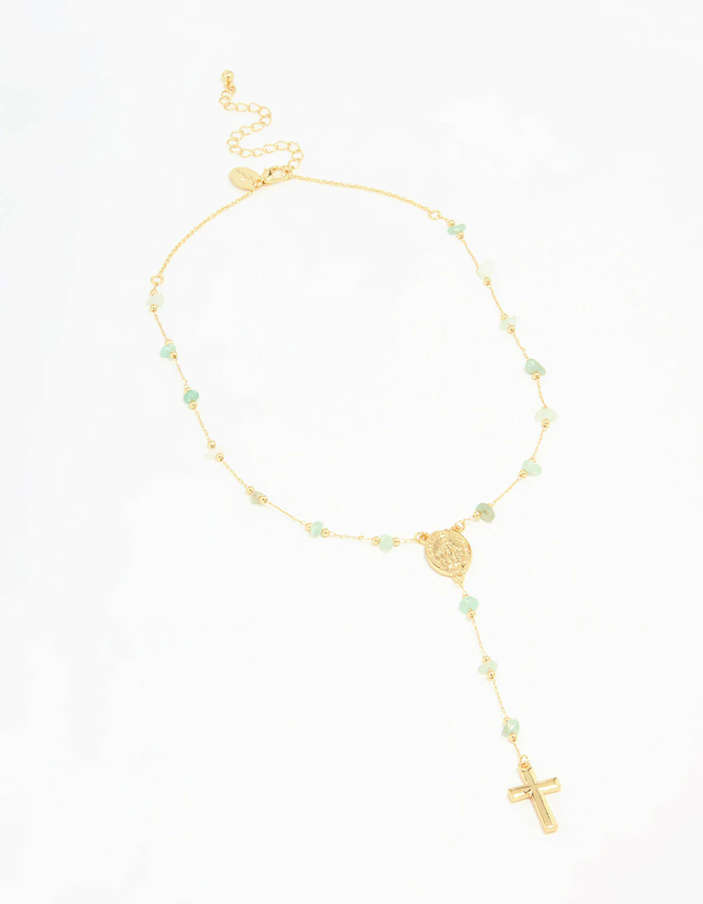 Gold Plated Green Semi Precious Cross Y-Necklace - Image 4