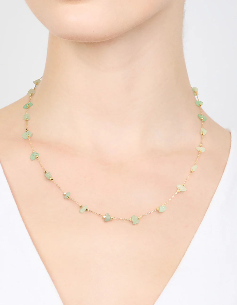 Gold Plated Green Semi-Precious Station Necklace - Image 2