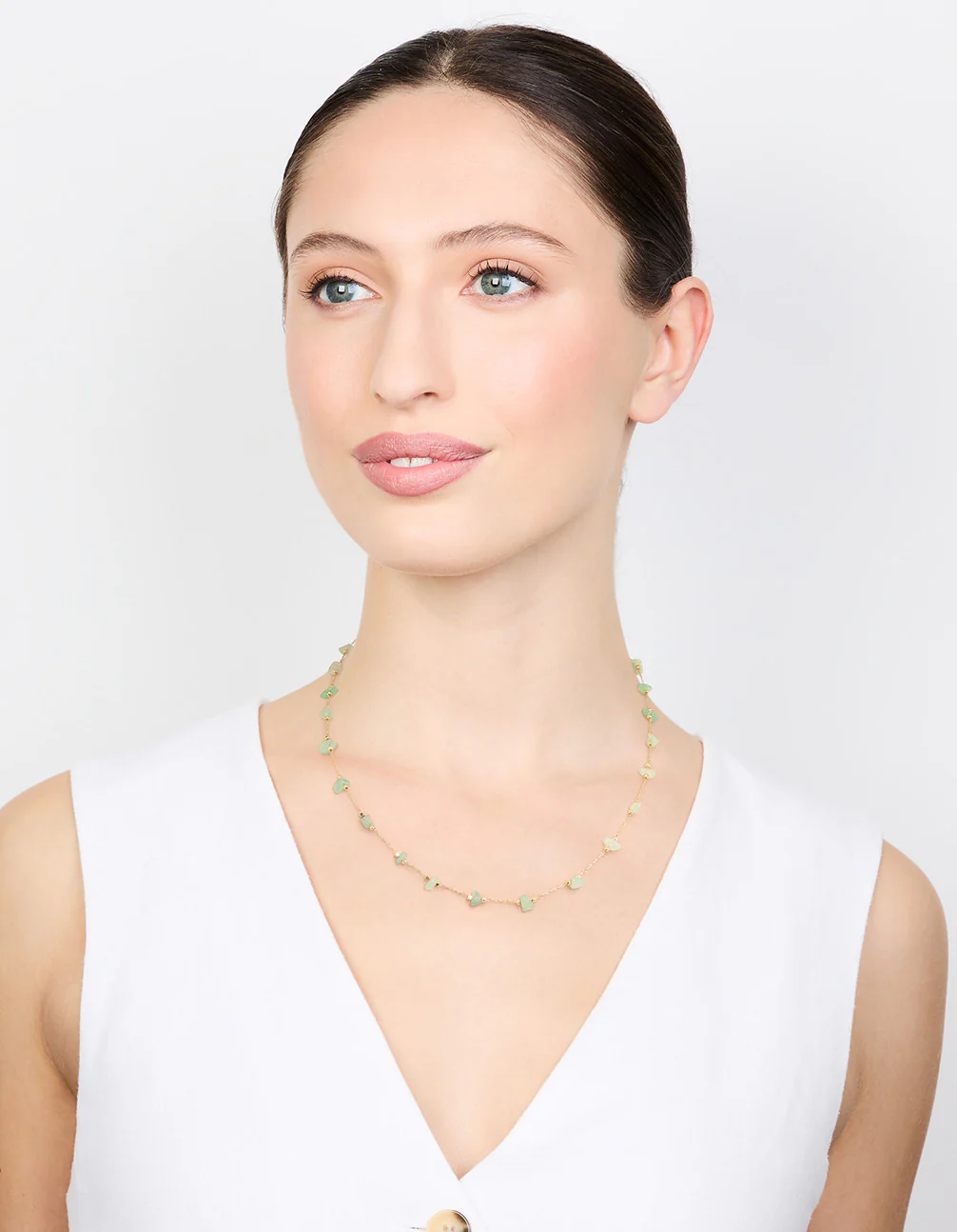 Gold Plated Green Semi-Precious Station Necklace - Image 3