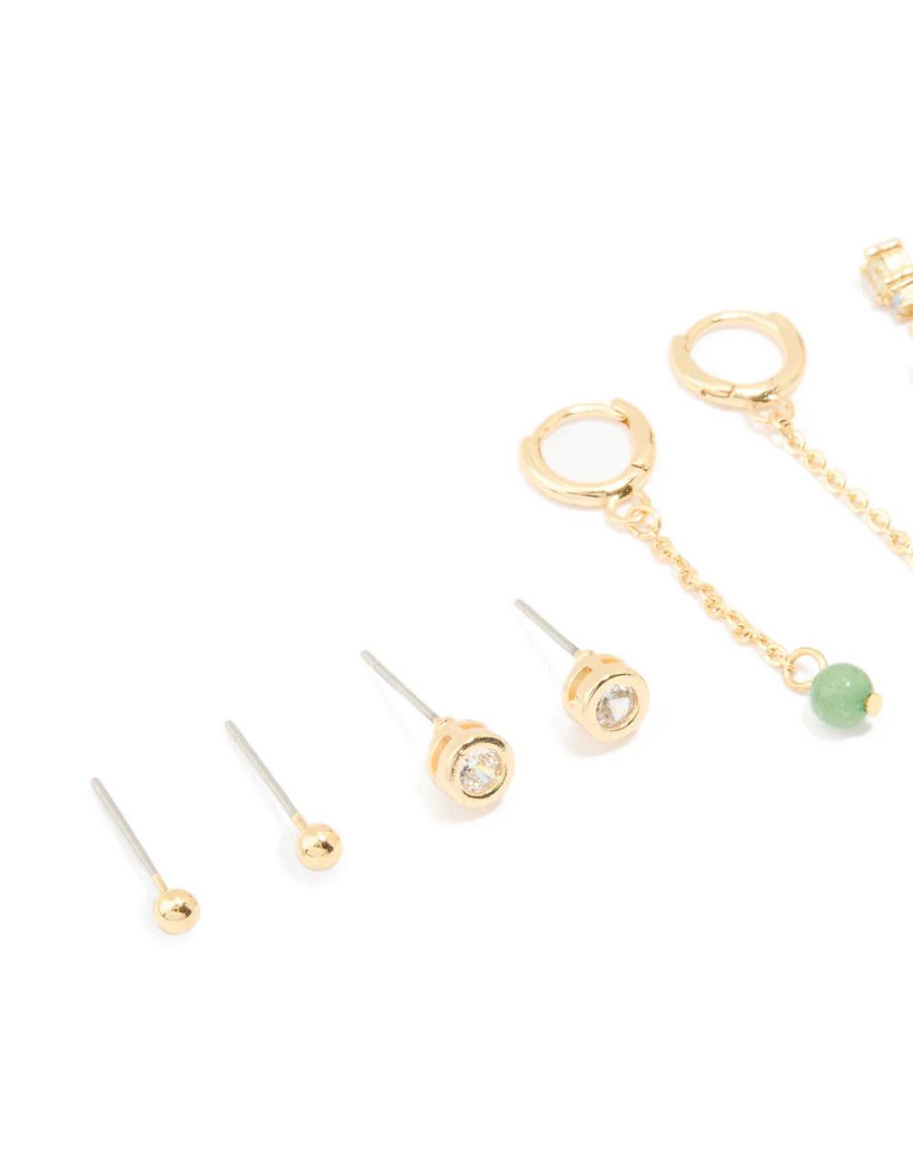 Gold Plated Green Semi Precious Stone Chain Drop & Stud Earrings 4-Pack - Image 2