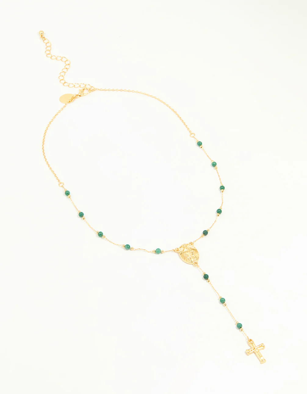 Gold Plated Green Semi Precious Stone Cross Y-Necklace - Image 4