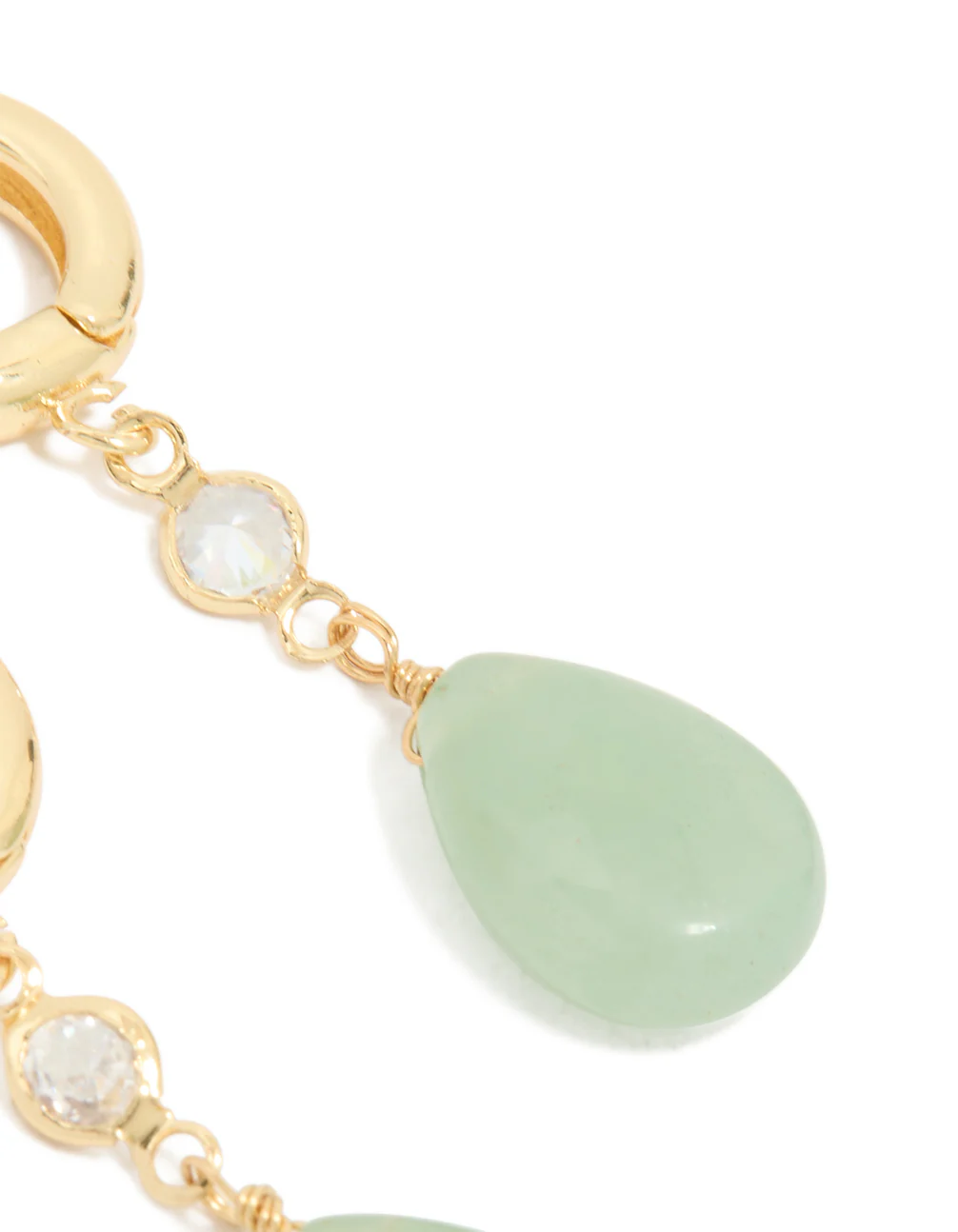 Gold Plated Green Semi Precious Stone Cubic Zirconia Teardrop Earrings - Image 5