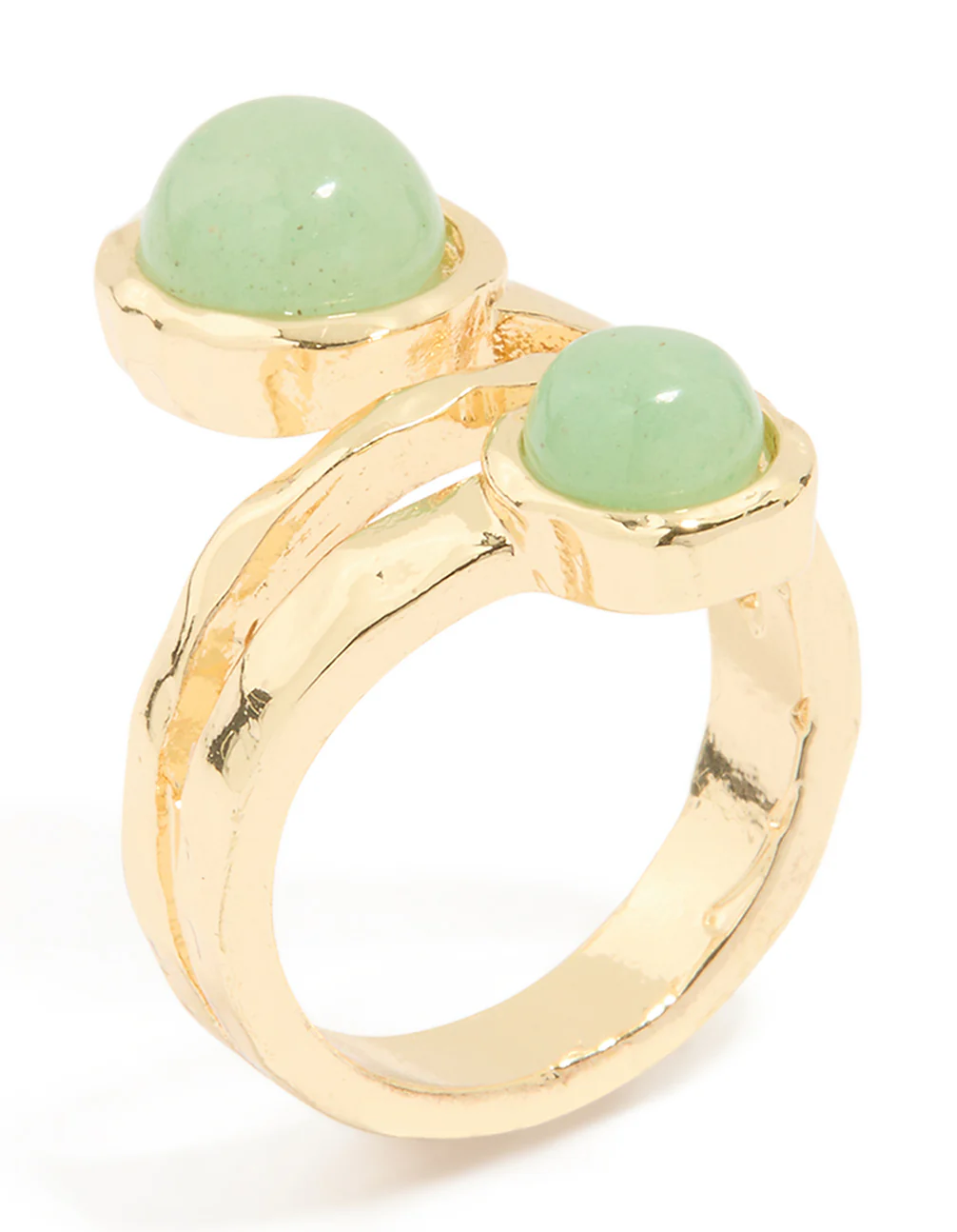 Gold Plated Green Semi Precious Stone Double Circle Ring - Image 2