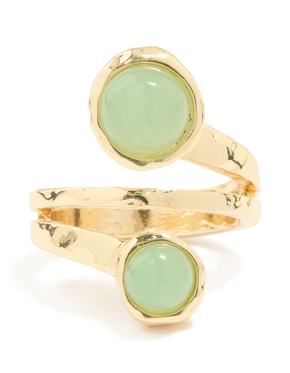 Gold Plated Green Semi Precious Stone Double Circle Ring - Image 3