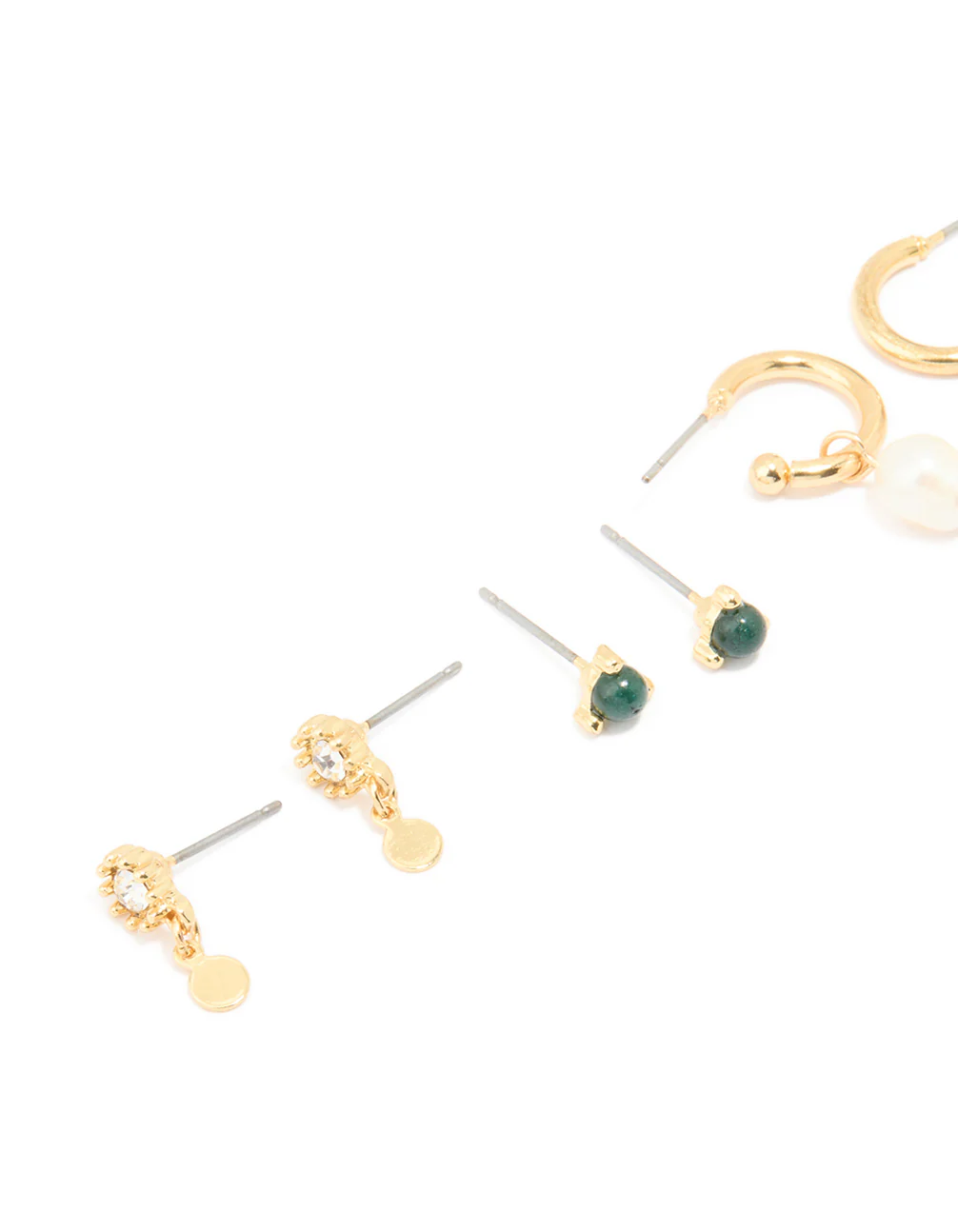 Gold Plated Green Semi Precious Stone & Freshwater Pearl Earrings 4-Pack - Image 2