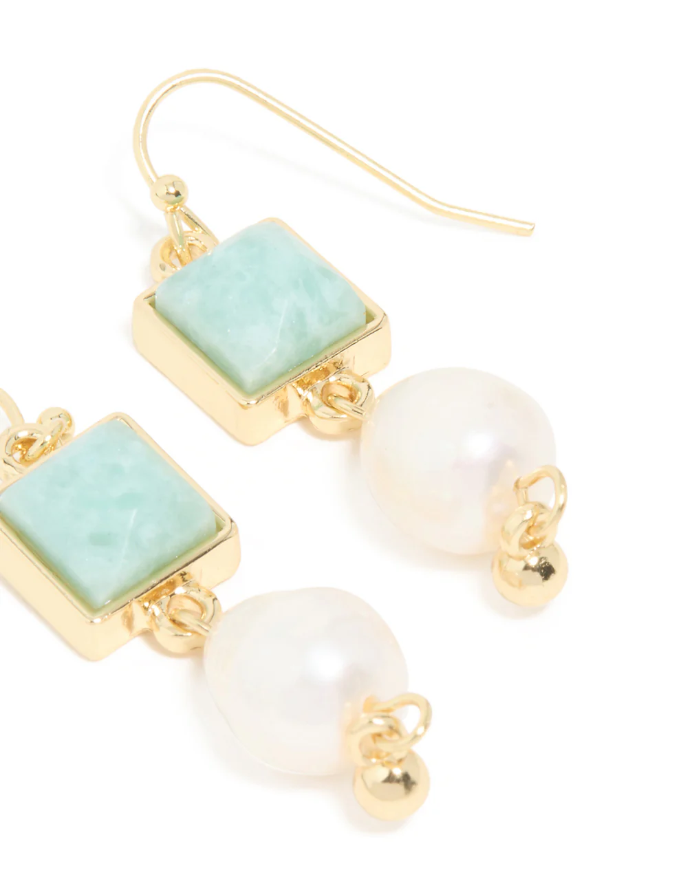Gold Plated Green Semi Precious Stone Freshwater Pearl Statement Earrings - Image 5