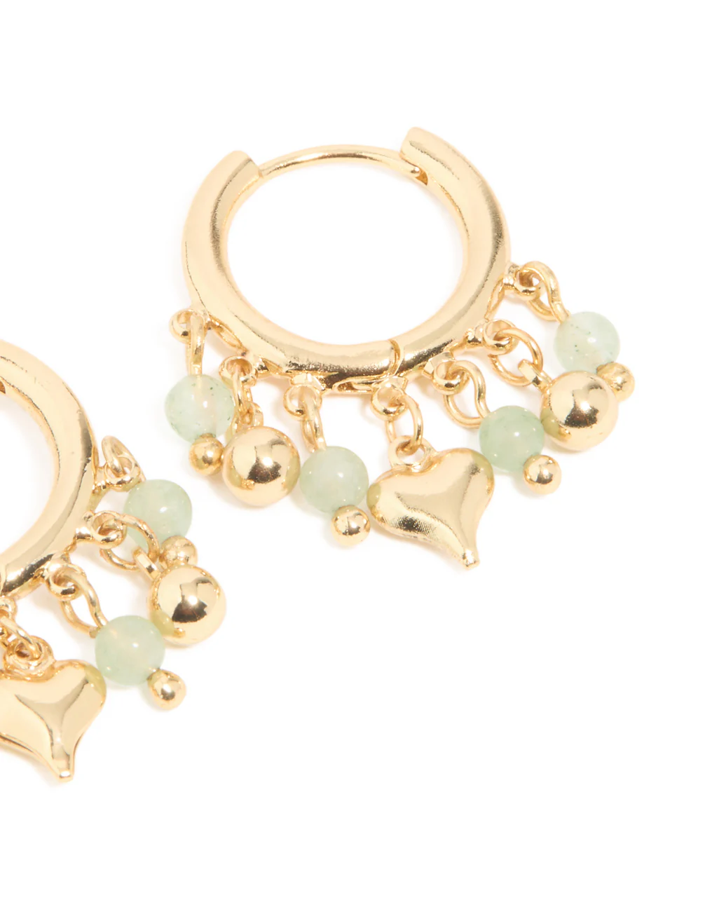 Gold Plated Green Semi Precious Stone Heart Drop Huggie Earrings - Image 5