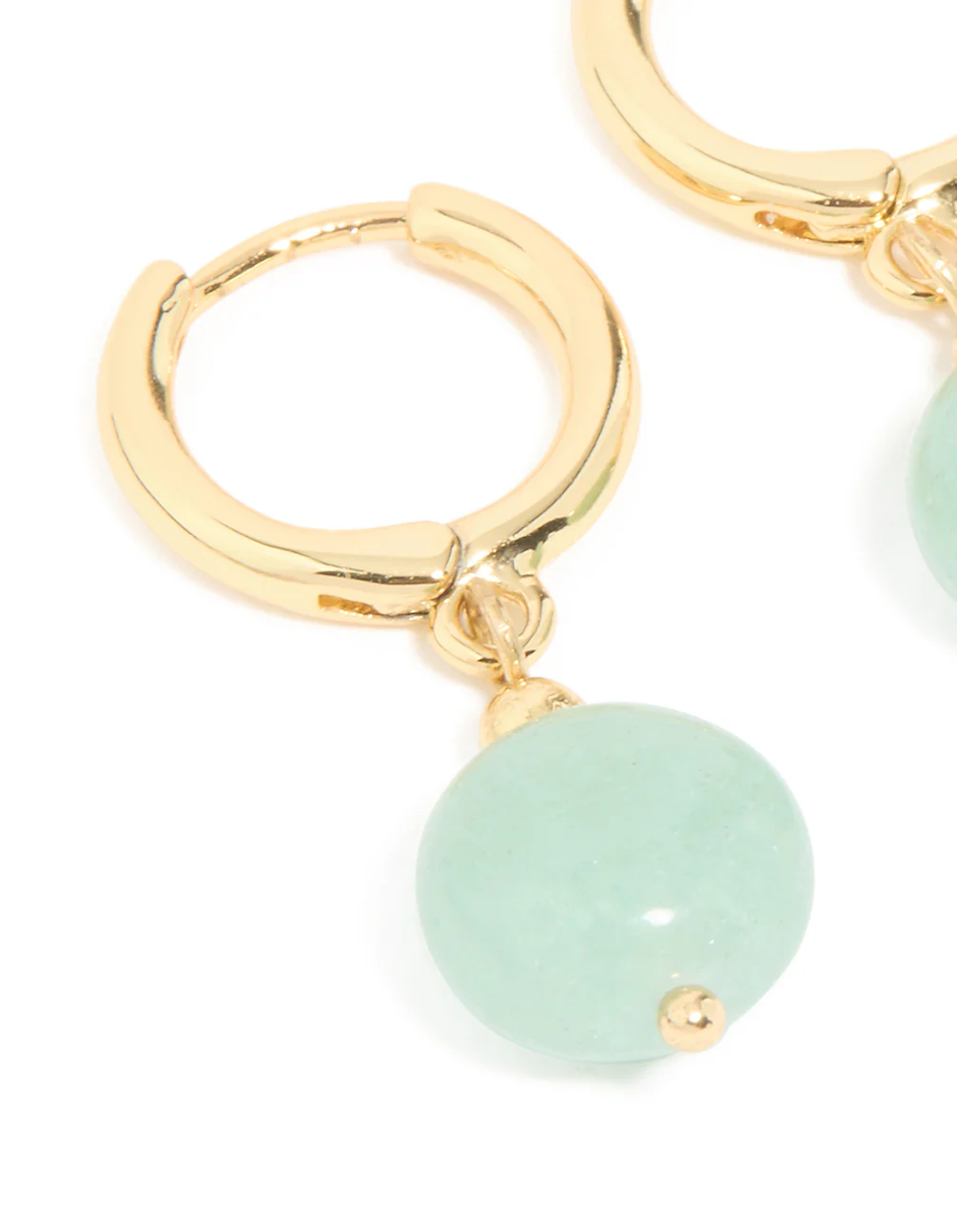Gold Plated Green Semi Precious Stone Huggie Earrings - Image 3