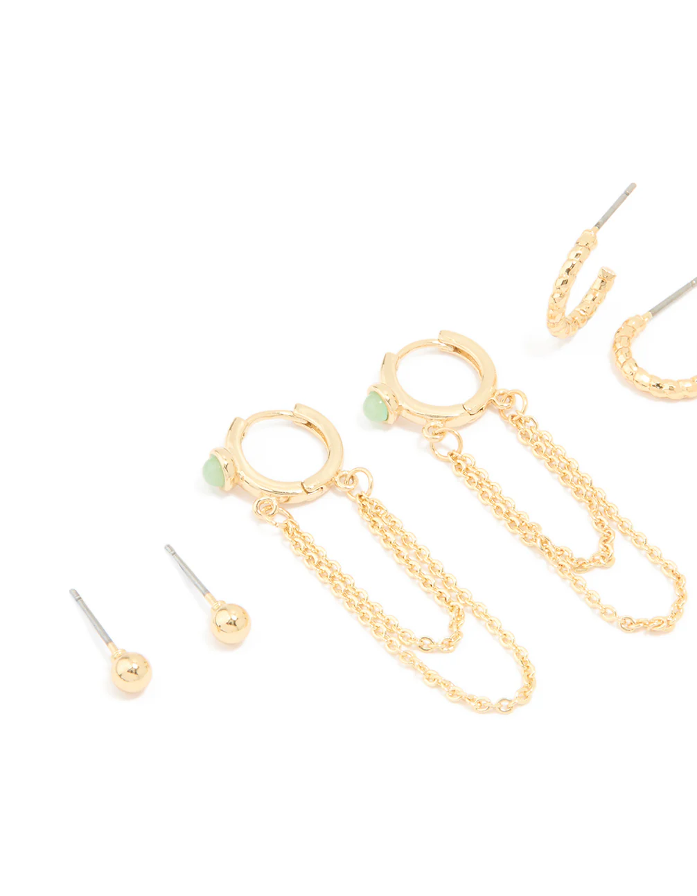 Gold Plated Green Semi Precious Stone Huggie Earrings 4-Pack - Image 2