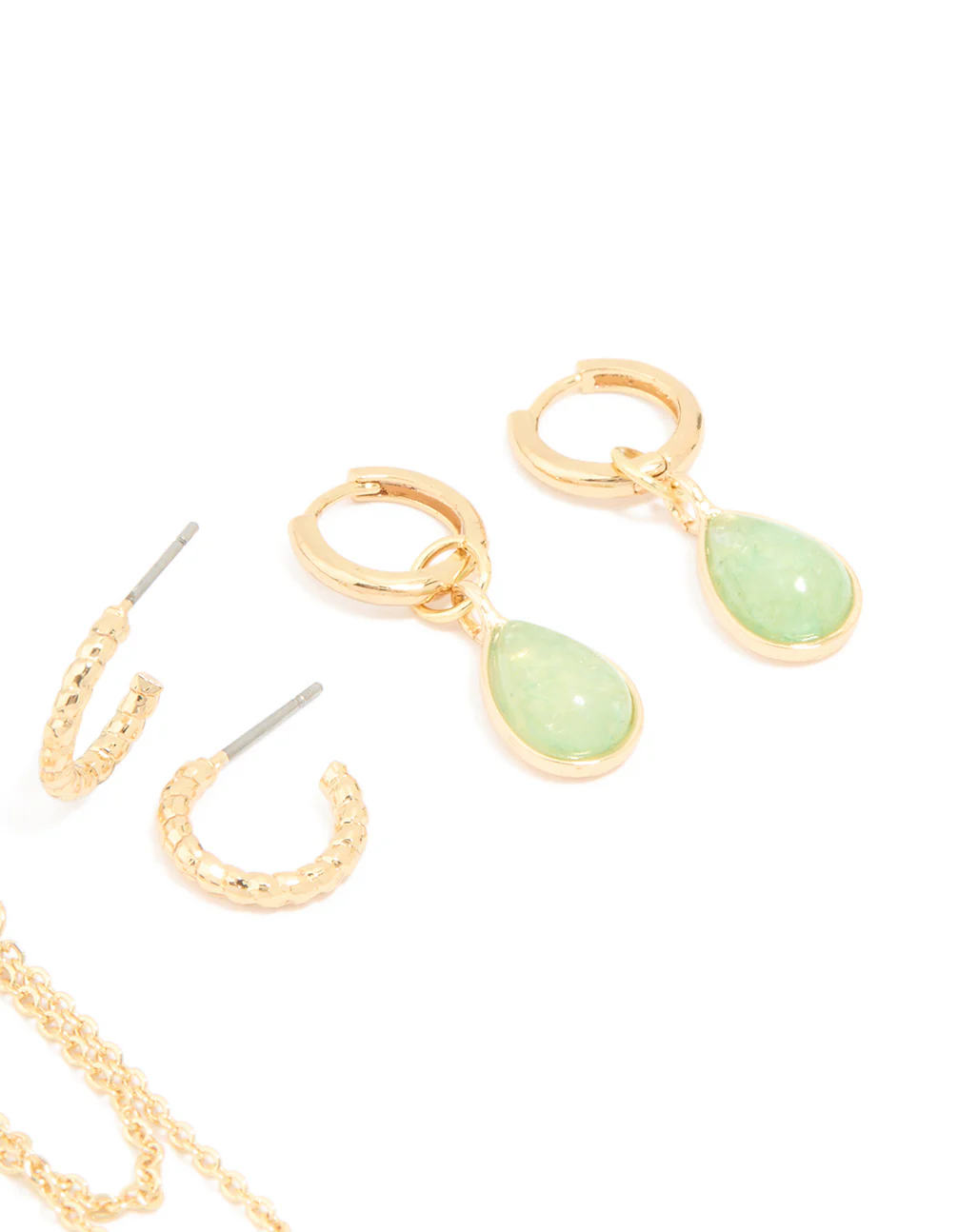 Gold Plated Green Semi Precious Stone Huggie Earrings 4-Pack - Image 3