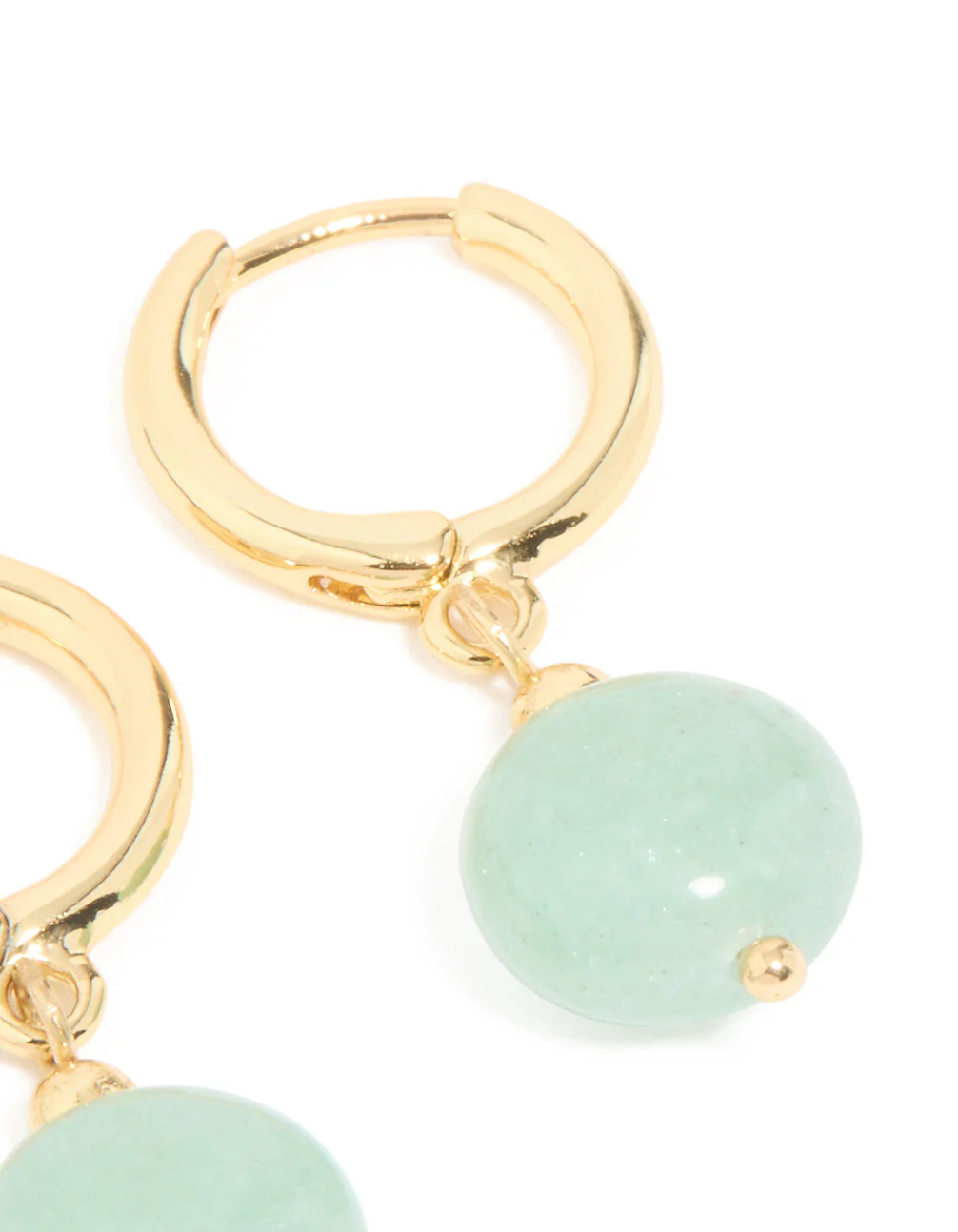 Gold Plated Green Semi Precious Stone Huggie Earrings - Image 5