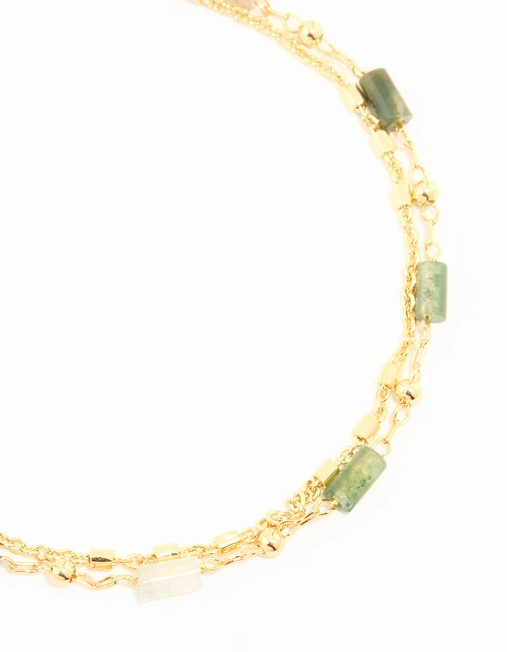 Gold Plated Green Semi Precious Stone Layered Chain Bracelet - Image 4