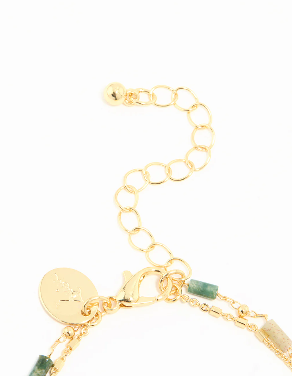 Gold Plated Green Semi Precious Stone Layered Chain Bracelet - Image 5