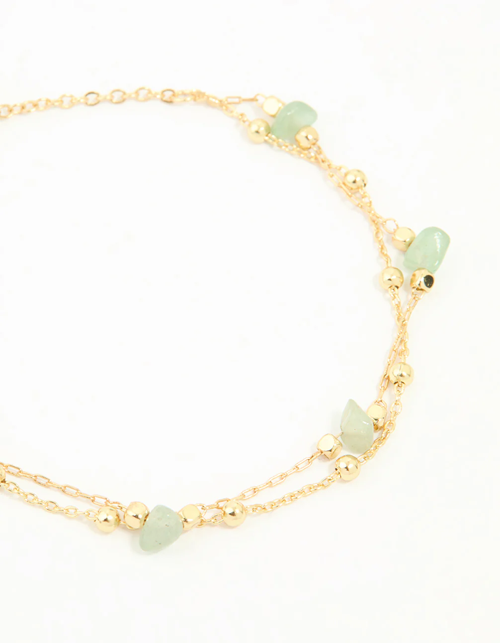 Gold Plated Green Semi Precious Stone Layered Toggle Bracelet - Image 2