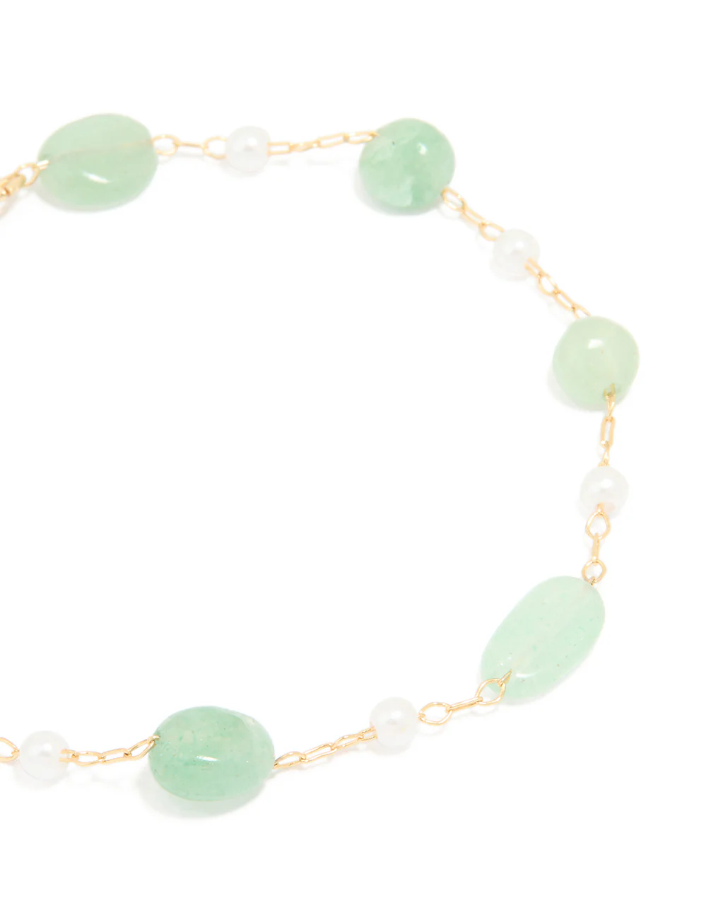 Gold Plated Green Semi Precious Stone & Mini Pearl Bracelet - Image 2