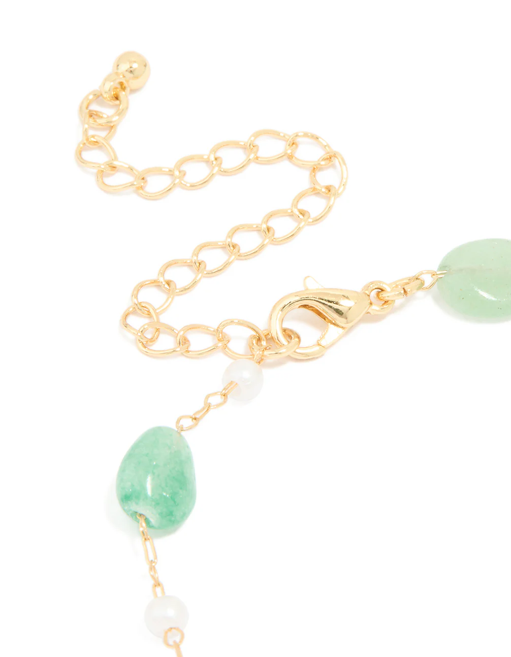 Gold Plated Green Semi Precious Stone & Mini Pearl Bracelet - Image 3