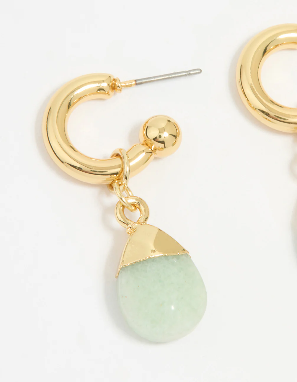 Gold Plated Green Semi Precious Stone Oval Hoop Earrings - Image 2